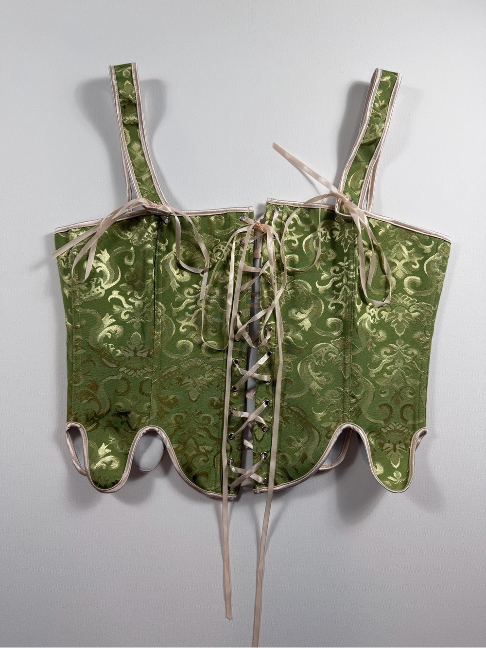 Green Brocade Corset Top 4XL Renaissance Fairycore Lace Up Bodice Halloween